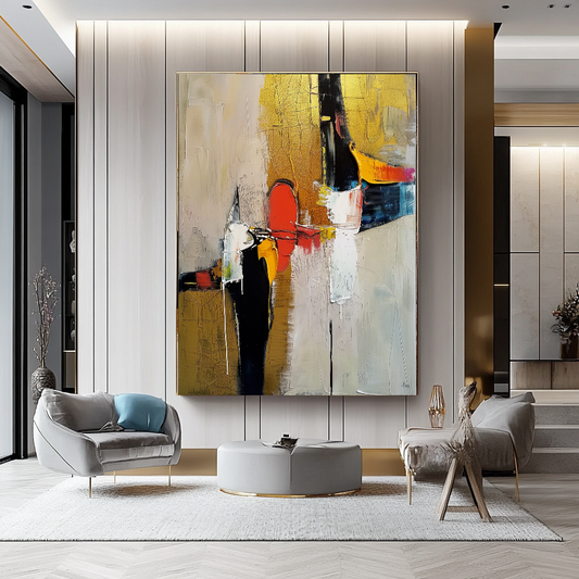 Abstract Koi Fish Impasto Oil Painting – Modern Textured Canvas Art for Living Room