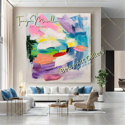 Pastel Colors Abstract Impasto Oil Painting on Canvas