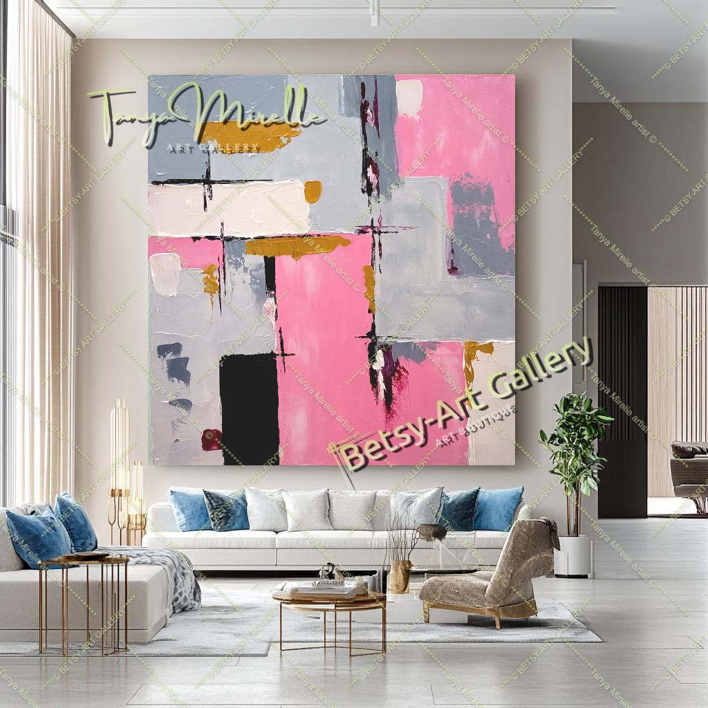 Pink Symphony - Modern Abstract Impasto Oil Painting on Canvas