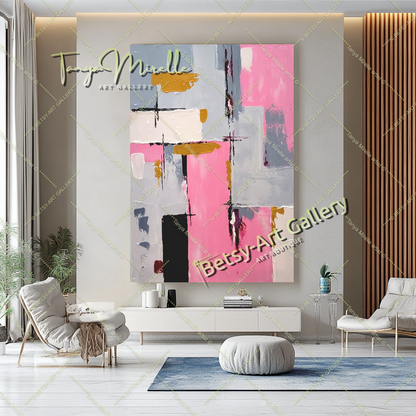 Pink Symphony - Modern Abstract Impasto Oil Painting on Canvas
