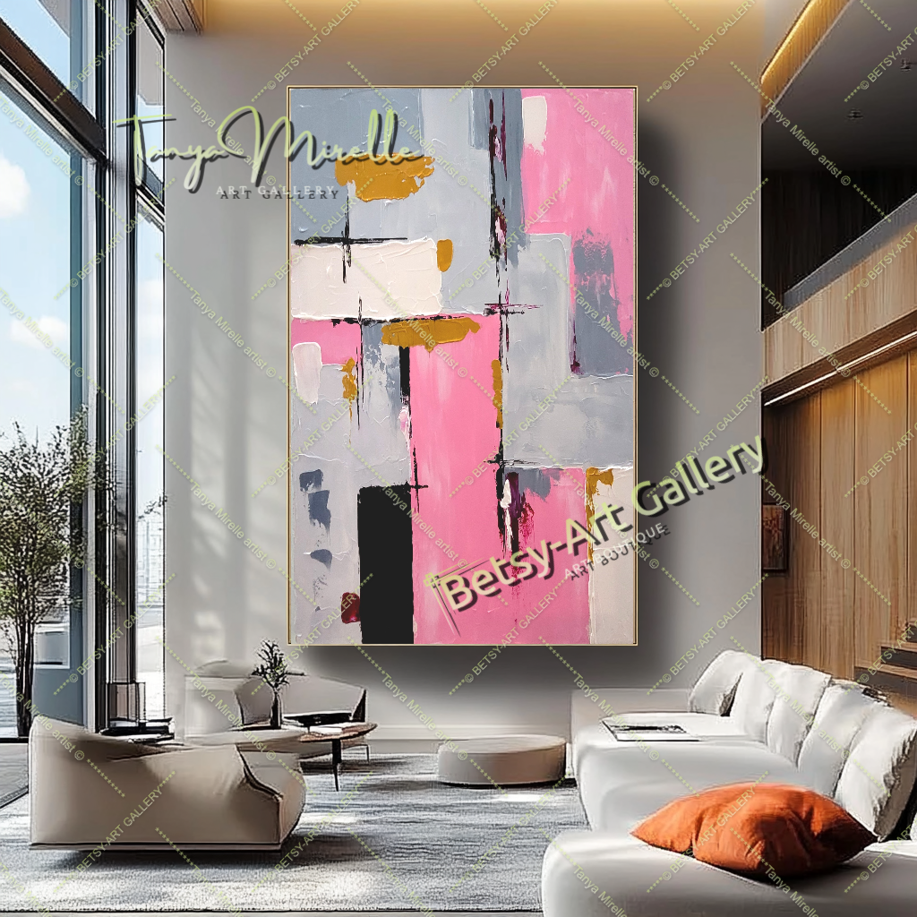 Pink Symphony - Modern Abstract Impasto Oil Painting on Canvas