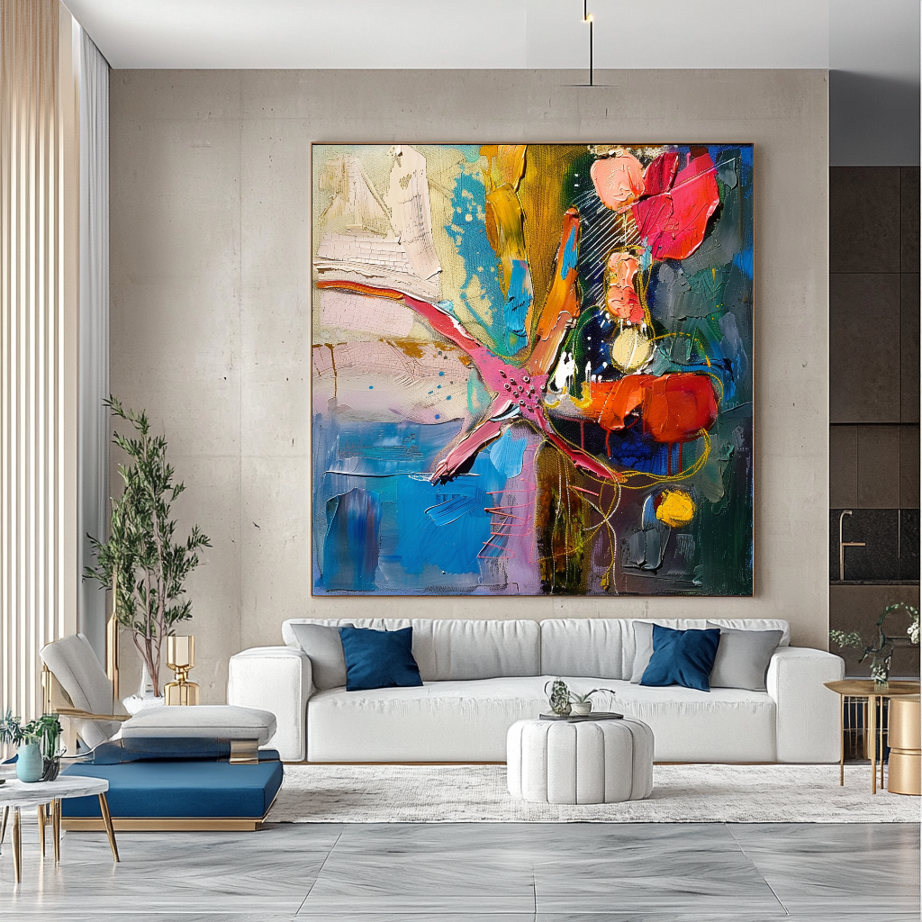 Abstract Underwater World Impasto Oil Painting - Starfish and Coral Coastal Art for Contemporary Spaces – Large – Oil on Canvas – {{ product.title }} canvas artwork by Tanya Mirelle – modern wall decor – original artwork for home, living room, office, or gallery – original artwork by BETSY-ART GALLERY