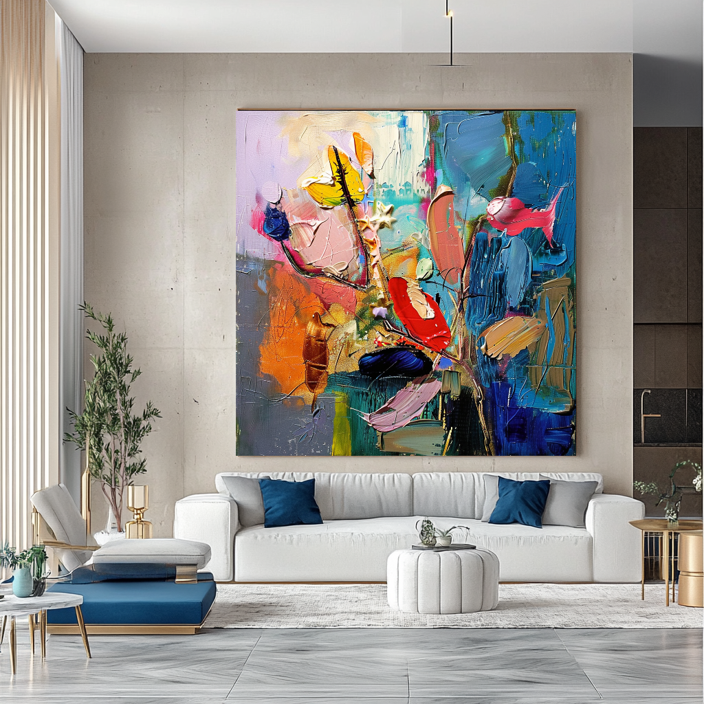 Abstract Underwater World Impasto Oil Painting - Starfish and Coral Coastal Art for Contemporary Spaces – Large – Oil on Canvas – {{ product.title }} canvas artwork by Tanya Mirelle – modern wall decor – original artwork for home, living room, office, or gallery – original artwork by BETSY-ART GALLERY