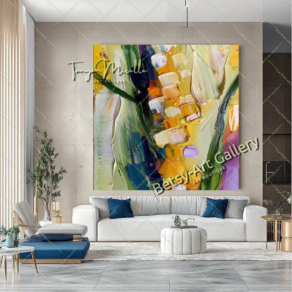 Popcorn Abstract Painting – Modern Floral Artwork #139