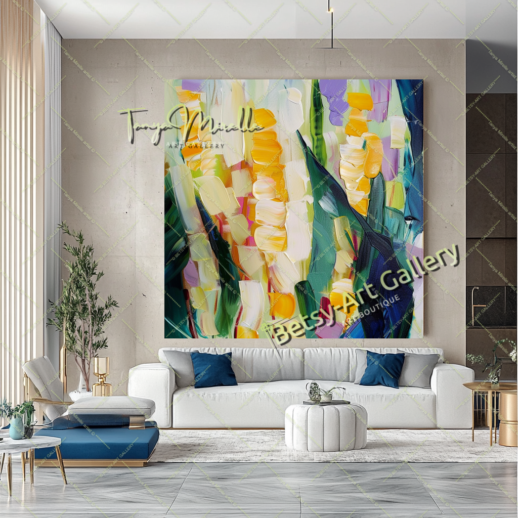 Popcorn Abstract Painting – Modern Floral Artwork #139