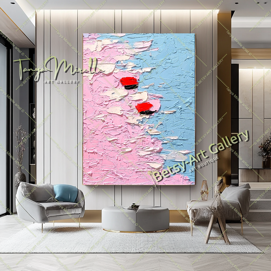 Pastel Breeze - Peinture abstraite à l'impasto floral sur toile, décoration murale moderne pour la maison, le bureau