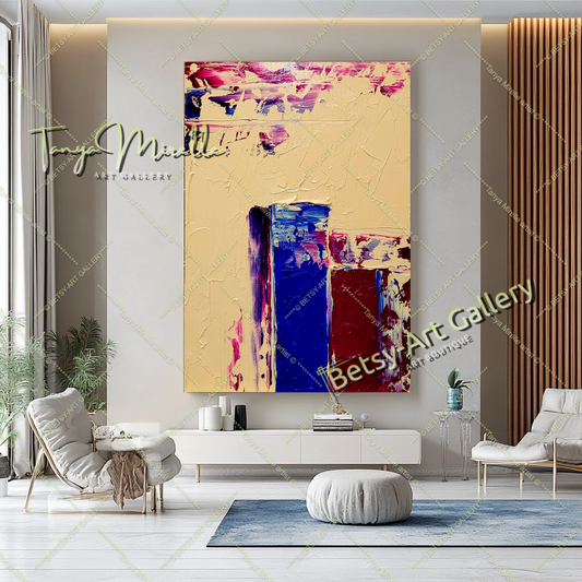 GRANDE peinture à l'huile impasto sur toile, art minimaliste géométrique, décoration d'art contemporain aux couleurs vives