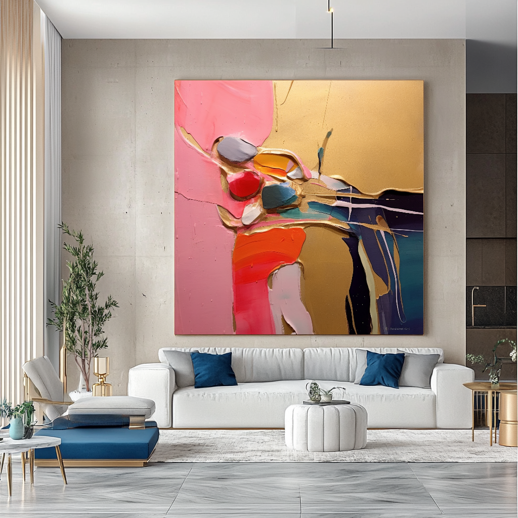 Gold Blue Abstract Art - Modern Impasto Oil Painting on Canvas for Living Room, Office, Hotel – Large – Oil on Canvas – {{ product.title }} canvas artwork by Tanya Mirelle – modern wall decor – original artwork for home, living room, office, or gallery – original artwork by BETSY-ART GALLERY