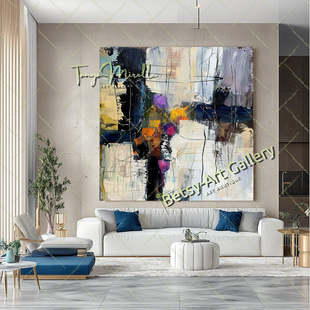 Abstract Tree Painting on Canvas – Large Modern Wall Art #143