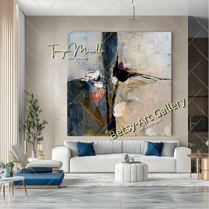 Gray Beige Abstract Painting – Large Modern Wall Art #144