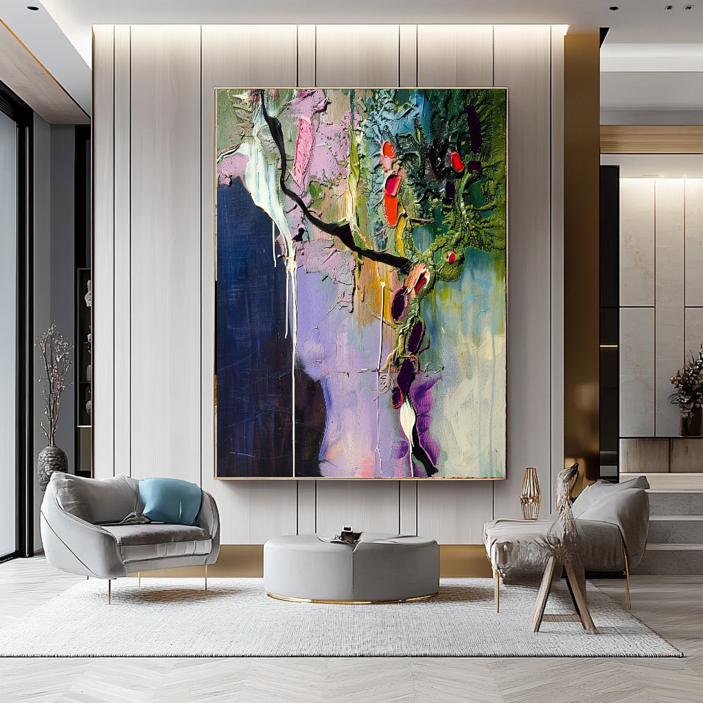Vivid Abstract Impasto Oil Painting – Modern Textured Canvas Art for Living Room