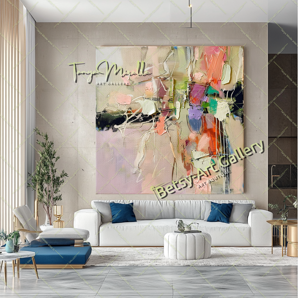 Pastel Colors Abstract Painting – Large Modern Wall Art #146 – Large – Oil on Canvas – {{ product.title }} canvas artwork by Tanya Mirelle – modern wall decor – original artwork for home, living room, office, or gallery – original artwork by BETSY-ART GALLERY