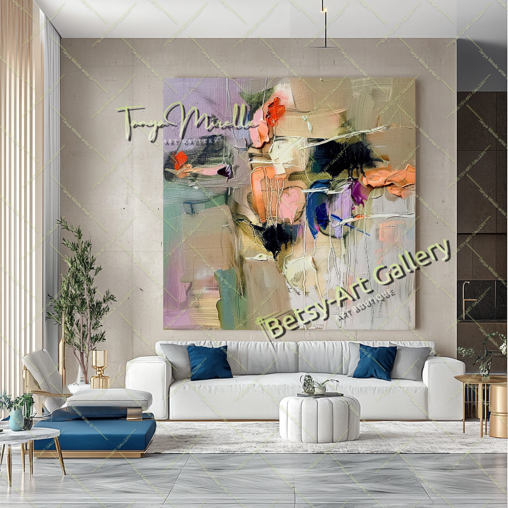 Pastel Colors Abstract Painting – Large Modern Wall Art #146 – Large – Oil on Canvas – {{ product.title }} canvas artwork by Tanya Mirelle – modern wall decor – original artwork for home, living room, office, or gallery – original artwork by BETSY-ART GALLERY