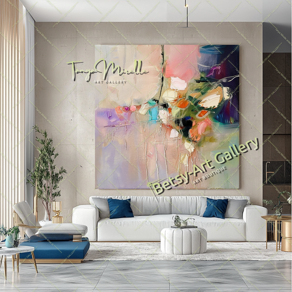 Pastel Colors Abstract Painting – Large Modern Wall Art #146 – Large – Oil on Canvas – {{ product.title }} canvas artwork by Tanya Mirelle – modern wall decor – original artwork for home, living room, office, or gallery – original artwork by BETSY-ART GALLERY