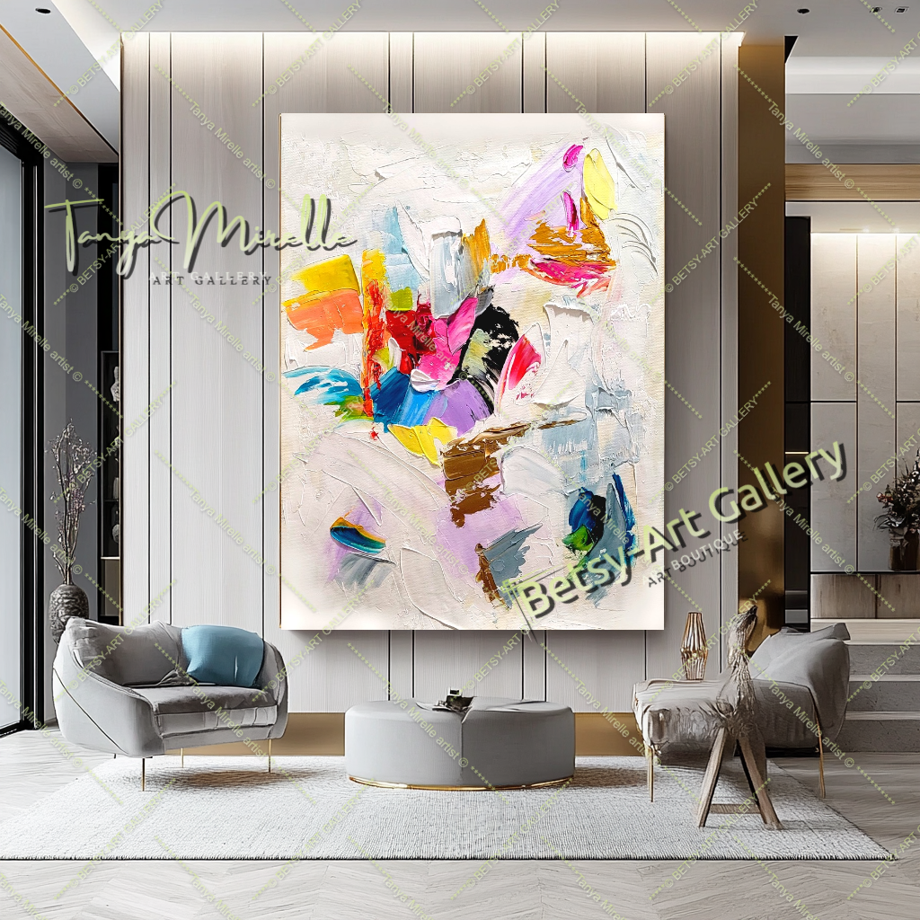 Large Abstract Colorful Impasto Oil Painting on Canvas # 221 – Large – Oil on Canvas – {{ product.title }} canvas artwork by Tanya Mirelle – modern wall decor – original artwork for home, living room, office, or gallery – original artwork by BETSY-ART GALLERY