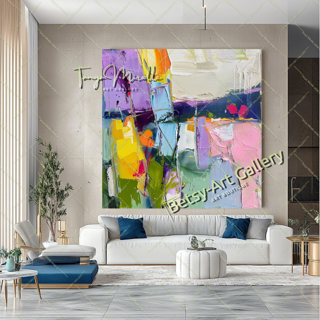 Soft Color Abstract Painting – Large Modern Wall Art #148 – Large – Oil on Canvas – {{ product.title }} canvas artwork by Tanya Mirelle – modern wall decor – original artwork for home, living room, office, or gallery – original artwork by BETSY-ART GALLERY