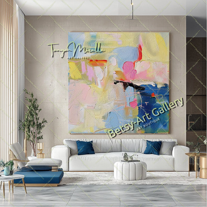 Soft Pastel Abstract Painting – Large Modern Wall Art #149