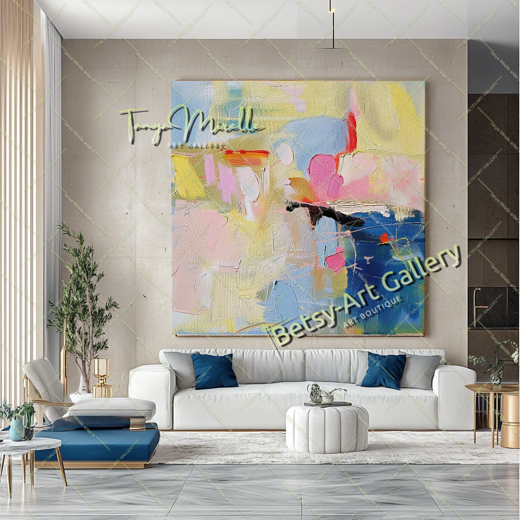 Soft Pastel Abstract Painting – Large Modern Wall Art #149 – Large – Oil on Canvas – {{ product.title }} canvas artwork by Tanya Mirelle – modern wall decor – original artwork for home, living room, office, or gallery – original artwork by BETSY-ART GALLERY