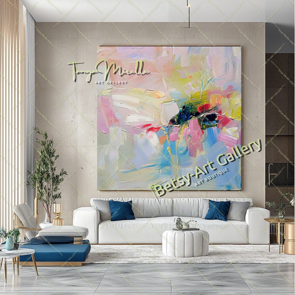 Soft Pastel Abstract Painting – Large Modern Wall Art #149 – Large – Oil on Canvas – {{ product.title }} canvas artwork by Tanya Mirelle – modern wall decor – original artwork for home, living room, office, or gallery – original artwork by BETSY-ART GALLERY