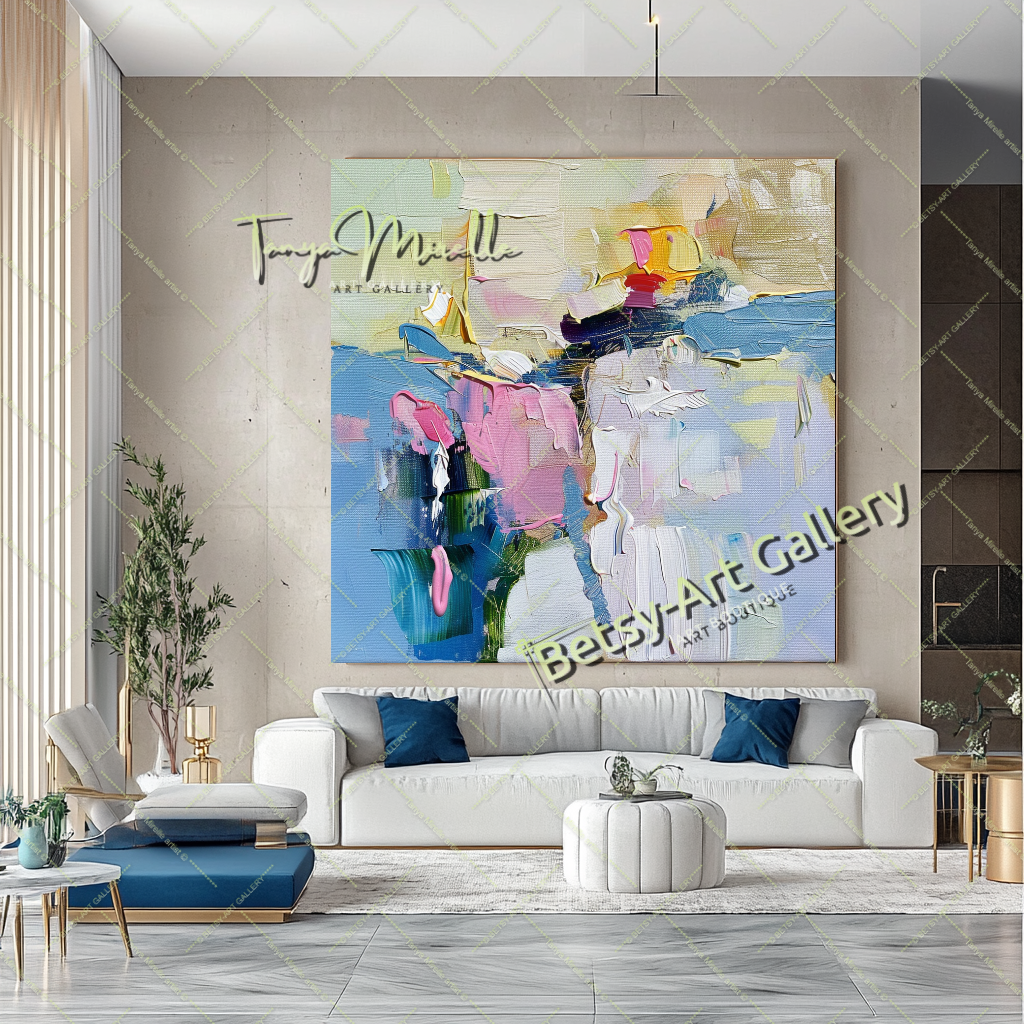 Soft Pastel Abstract Painting – Large Modern Wall Art #149 – Large – Oil on Canvas – {{ product.title }} canvas artwork by Tanya Mirelle – modern wall decor – original artwork for home, living room, office, or gallery – original artwork by BETSY-ART GALLERY