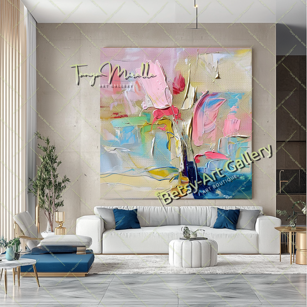 Soft Pastel Abstract Painting – Large Modern Wall Art #149 – Large – Oil on Canvas – {{ product.title }} canvas artwork by Tanya Mirelle – modern wall decor – original artwork for home, living room, office, or gallery – original artwork by BETSY-ART GALLERY