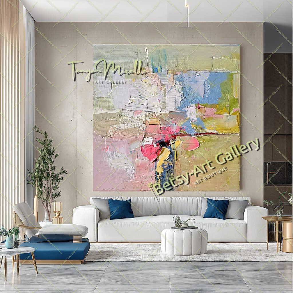 Soft Pastel Abstract Painting – Large Modern Wall Art #150 – Large – Oil on Canvas – {{ product.title }} canvas artwork by Tanya Mirelle – modern wall decor – original artwork for home, living room, office, or gallery – original artwork by BETSY-ART GALLERY