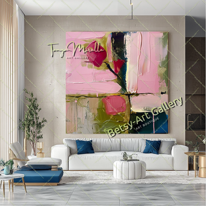 Pink Rosa Abstract Painting – Modern Floral Wall Art #152