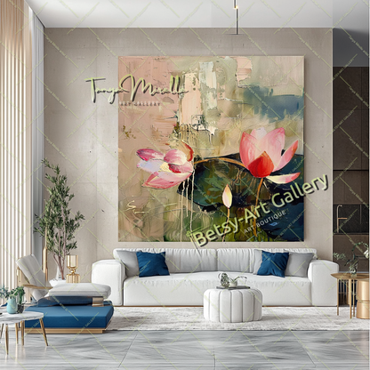 Lotus Abstract Painting – Modern Floral Wall Art #154