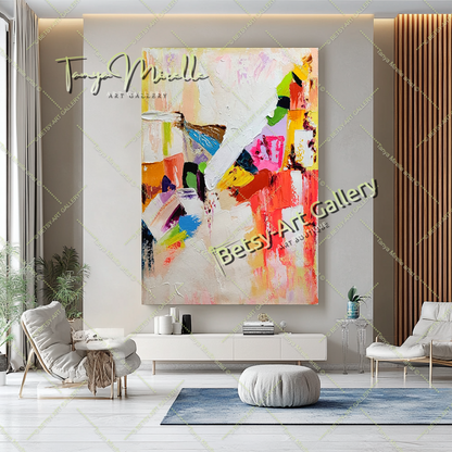 GRANDE œuvre d'art abstraite moderne, peinture à l'huile colorée sur toile, art contemporain vibrant pour le salon