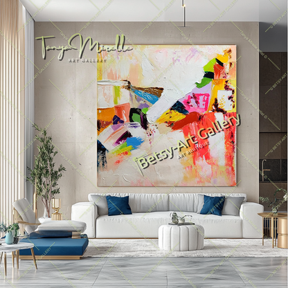 GRANDE œuvre d'art abstraite moderne, peinture à l'huile colorée sur toile, art contemporain vibrant pour le salon