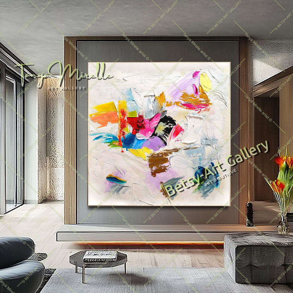 Large Abstract Colorful Impasto Oil Painting on Canvas # 221 – Large – Oil on Canvas – {{ product.title }} canvas artwork by Tanya Mirelle – modern wall decor – original artwork for home, living room, office, or gallery – original artwork by BETSY-ART GALLERY