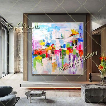 Grands tableaux abstraits pour salon, peinture à l'huile impasto sur toile, art mural moderne, peinture unique