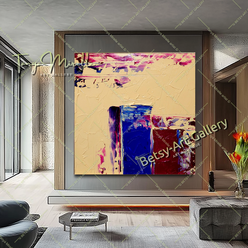 GRANDE peinture à l'huile impasto sur toile, art minimaliste géométrique, décoration d'art contemporain aux couleurs vives