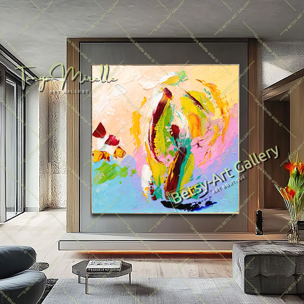 Vibrant Abstract Impasto Oil Painting on Canvas, Handmade Artwork