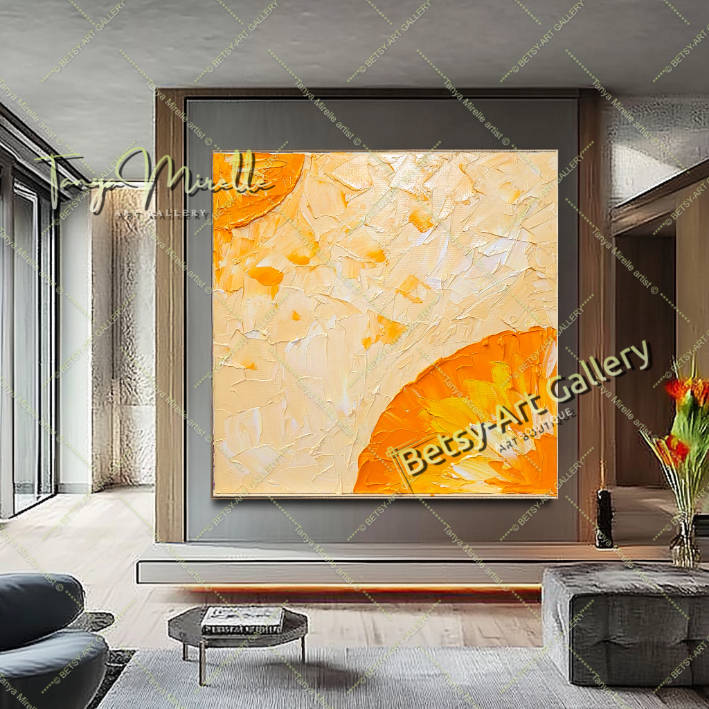 Orange Textured Painting, Minimalist Art, Contemporary Wall Decor