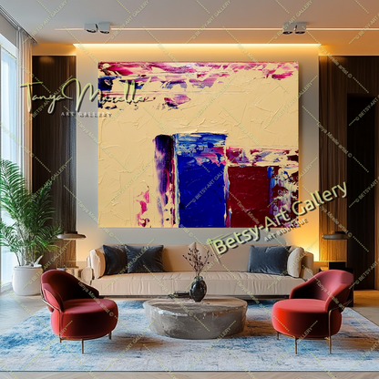 GRANDE peinture à l'huile impasto sur toile, art minimaliste géométrique, décoration d'art contemporain aux couleurs vives