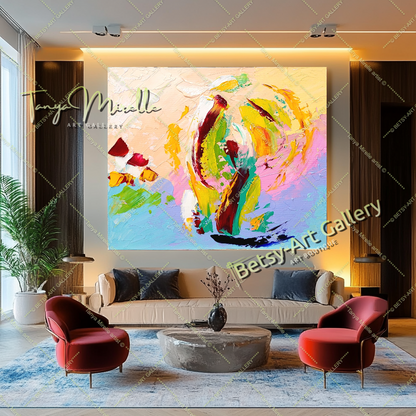 Vibrant Abstract Impasto Oil Painting on Canvas, Handmade Artwork