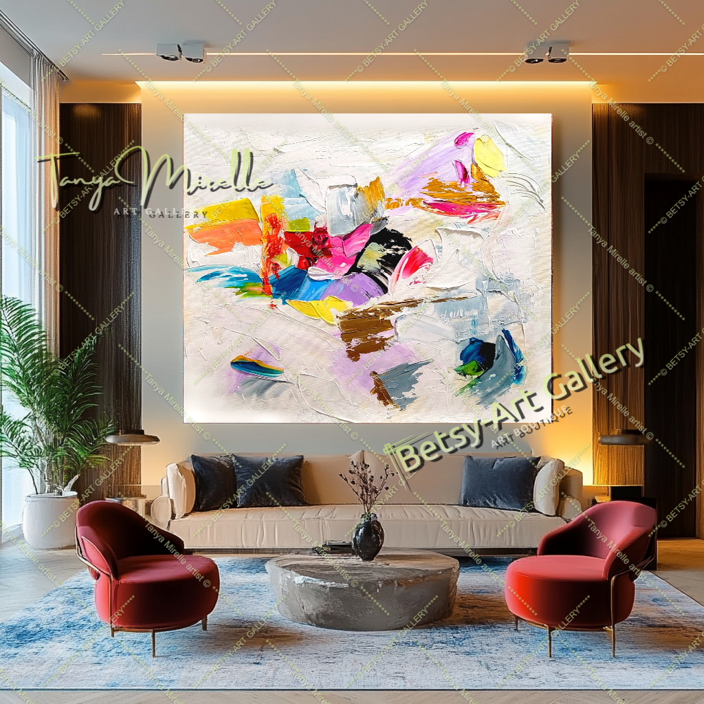 Large Abstract Colorful Impasto Oil Painting on Canvas # 221 – Large – Oil on Canvas – {{ product.title }} canvas artwork by Tanya Mirelle – modern wall decor – original artwork for home, living room, office, or gallery – original artwork by BETSY-ART GALLERY
