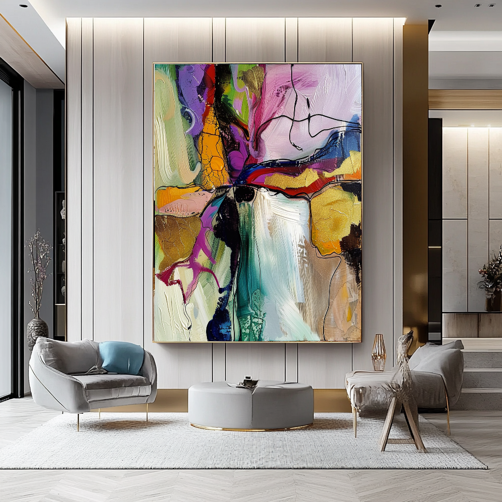 Abstract Impasto Oil Painting on Canvas - Vibrant Modern Wall Art for Living room