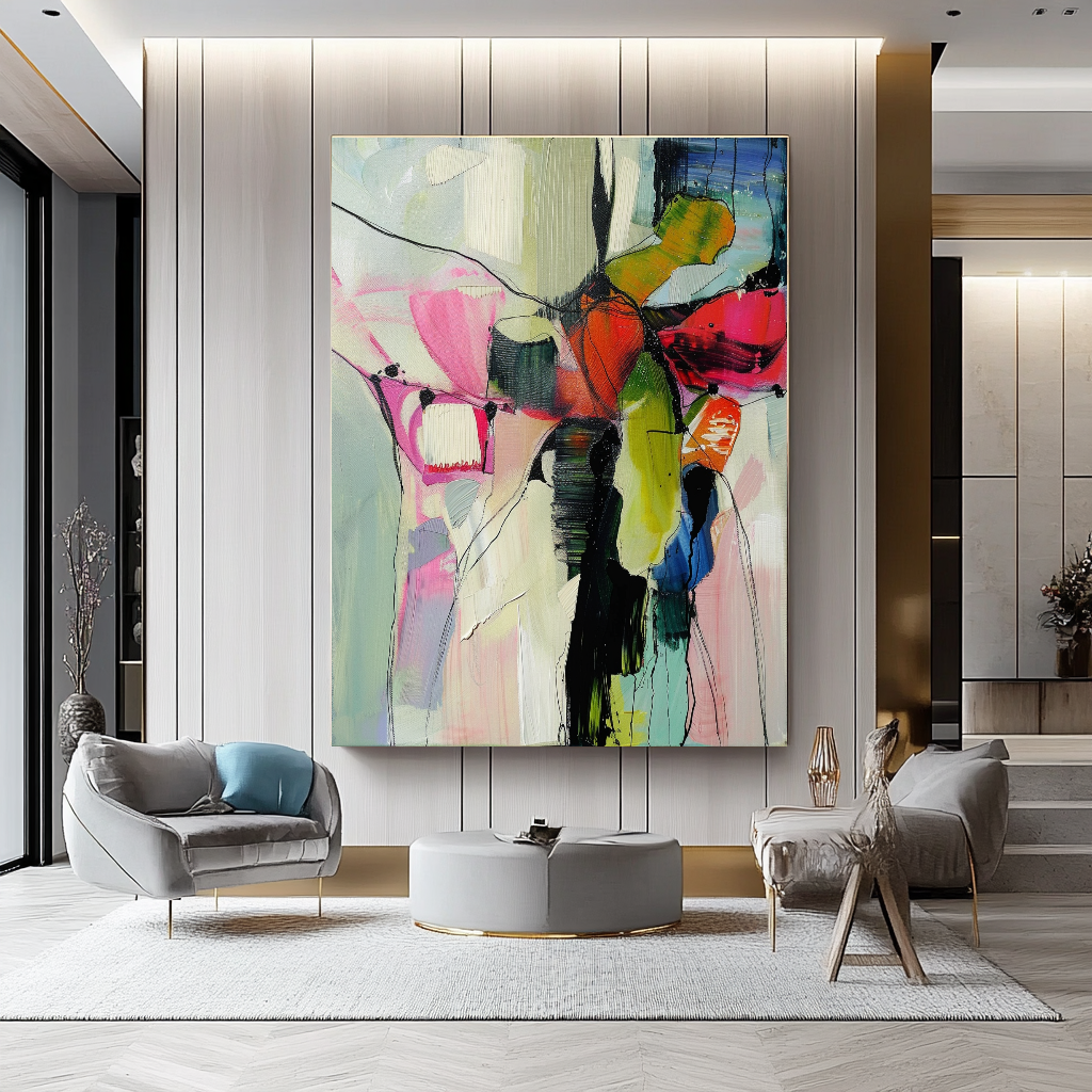 Abstract Impasto Oil Painting on Canvas - Vibrant Modern Wall Art for Living room