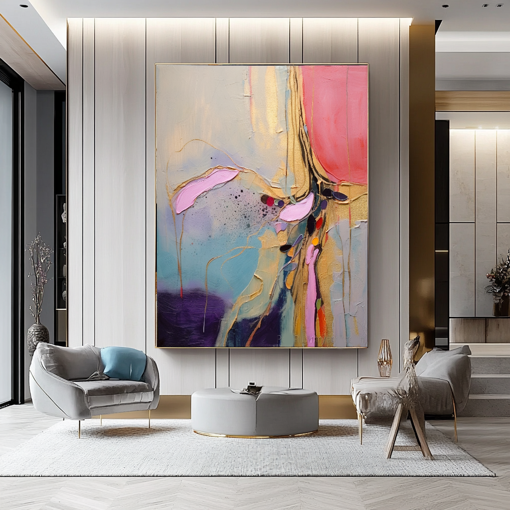 Abstract Impasto Oil Painting on Canvas - Vibrant Modern Wall Art for Living room
