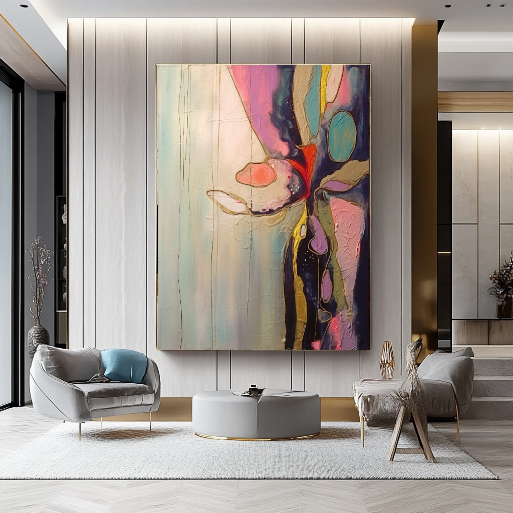 Abstract Impasto Oil Painting on Canvas - Vibrant Modern Wall Art for Living room