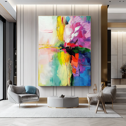 Abstract Impasto Oil Painting on Canvas - Vibrant Modern Wall Art for Living room