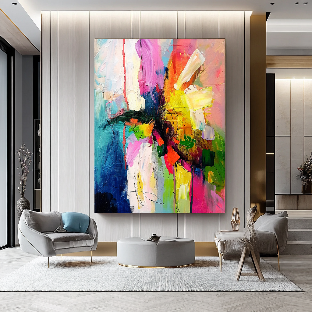 Abstract Impasto Oil Painting on Canvas - Vibrant Modern Wall Art for Living room