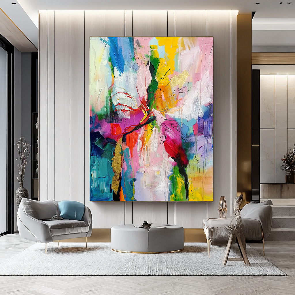 Abstract Impasto Oil Painting on Canvas - Vibrant Modern Wall Art for Living room