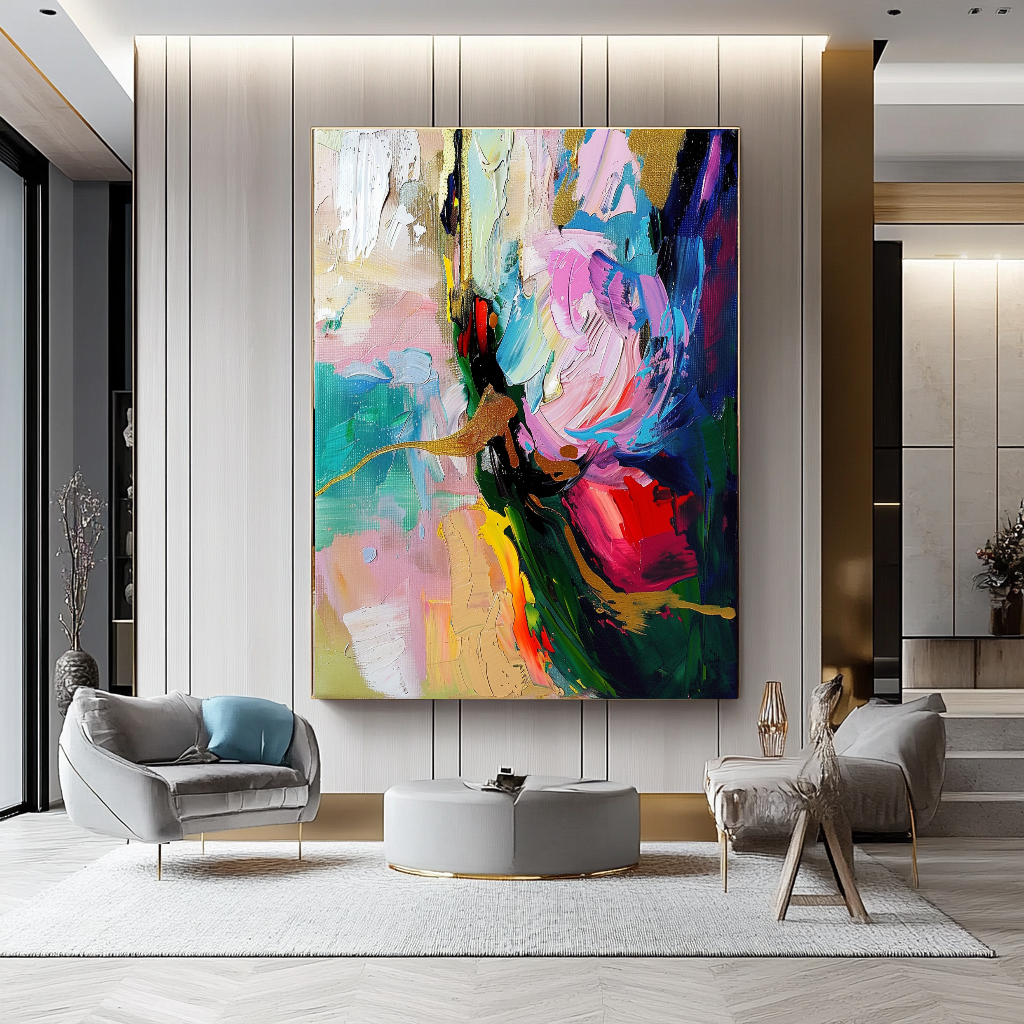 Unique Abstract Impasto Oil Painting on Canvas - Vibrant Modern Wall Art for Living room