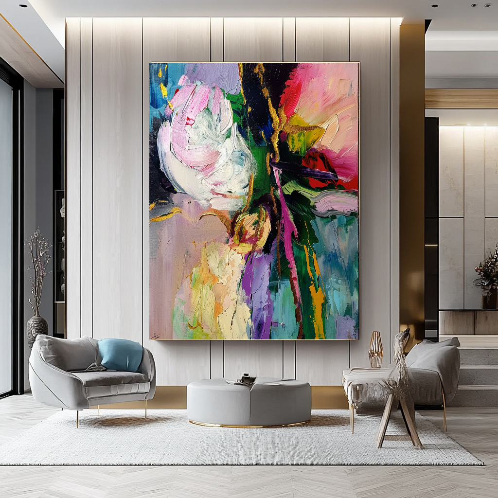 Unique Abstract Impasto Oil Painting on Canvas - Vibrant Modern Wall Art for Living room