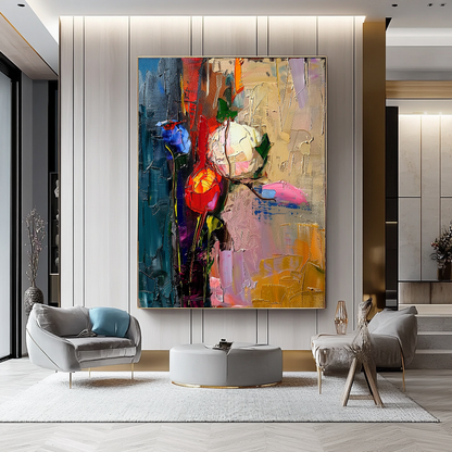 Floral Abstract Impasto Oil Painting on Canvas - Vibrant Modern Wall Art for Living room