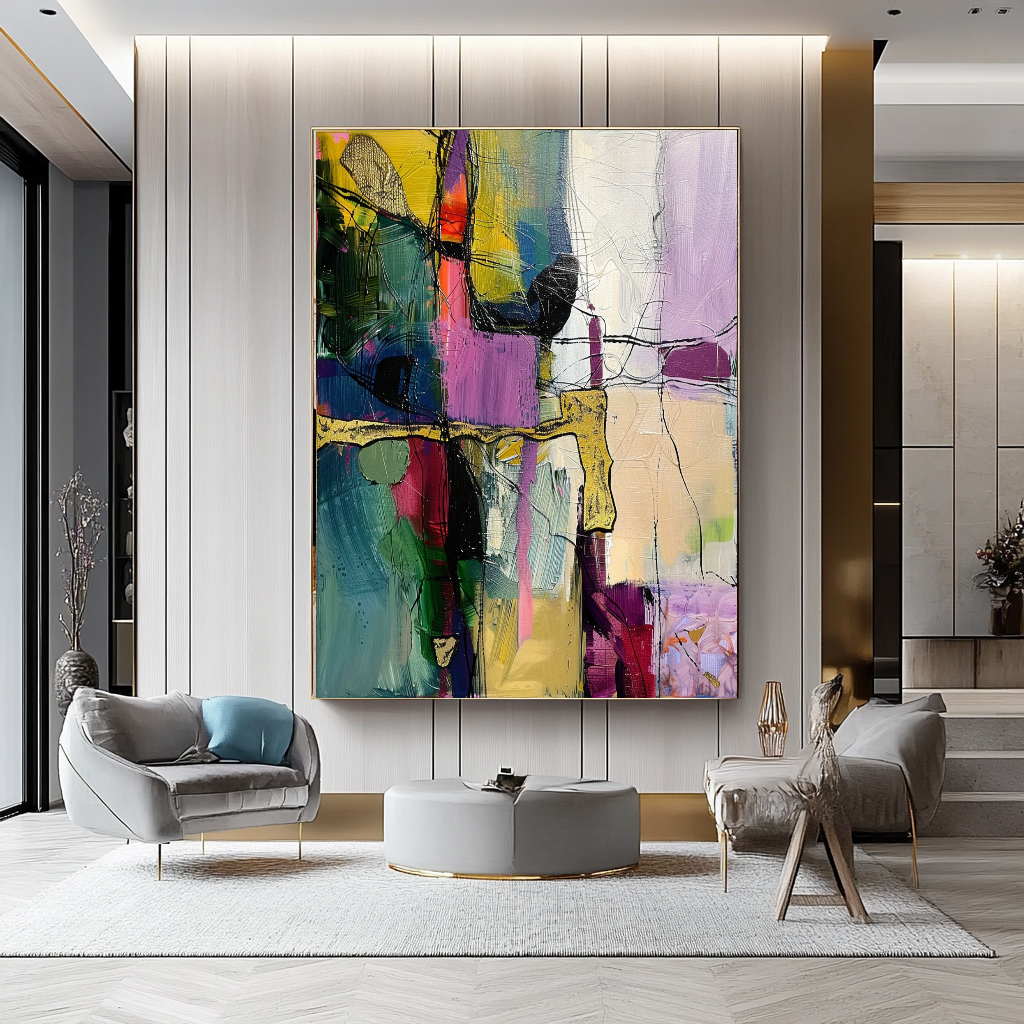 Abstract Impasto Oil Painting on Canvas - Vibrant Modern Wall Art for Living room