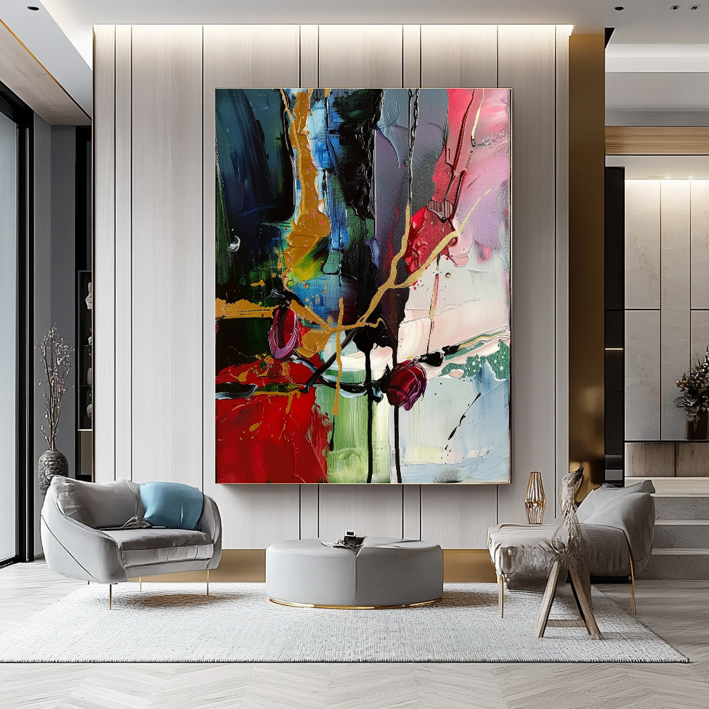 Deep Colors Abstract Impasto Oil Painting on Canvas - Vibrant Modern Wall Art for Living room – Large – Oil on Canvas – {{ product.title }} canvas artwork by Tanya Mirelle – modern wall decor – original artwork for home, living room, office, or gallery – original artwork by BETSY-ART GALLERY